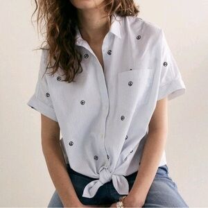 Madewell Light Blue Striped Tie-Front Button-Down Shirt